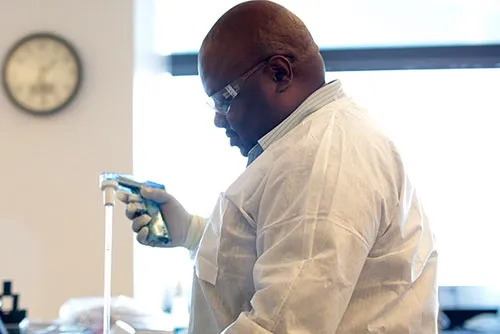 Researcher in lab coat